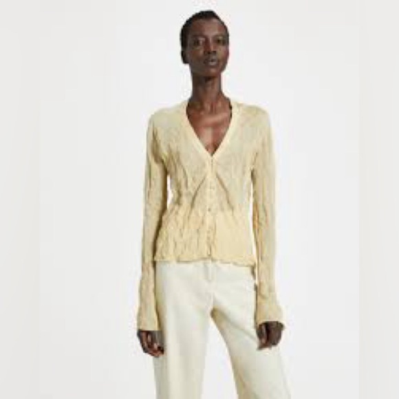 Theory Crinkled Cardigan Metal Crepe Medium Gold - Picture 1 of 6